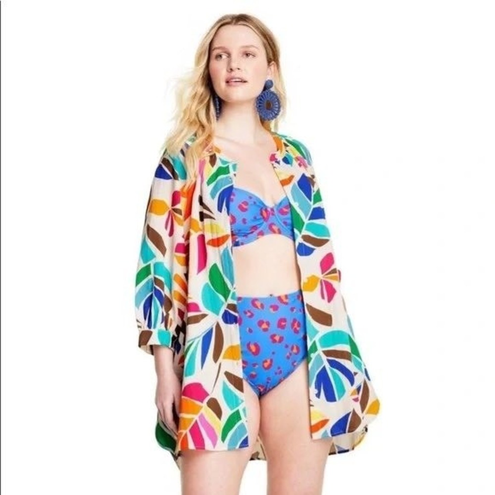 Tabitha Brown Tropical Botanical Cover Up Shirtdress Tunic Women Large‎ Multi